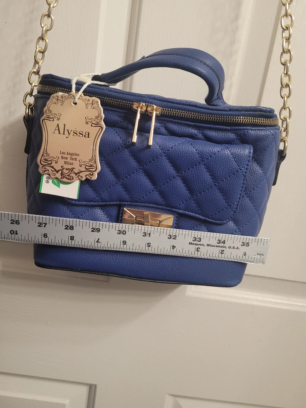 Quilted Blue Chain-Handle Crossbody Bag
